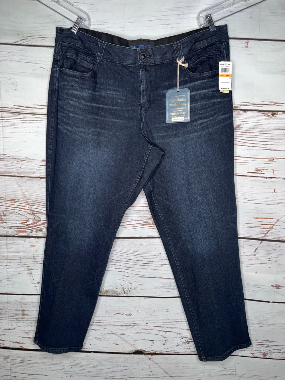 Democracy NWT 24W Dark Blue Wash Denim “Ab” Solution Mid Rise Straight Leg Jean